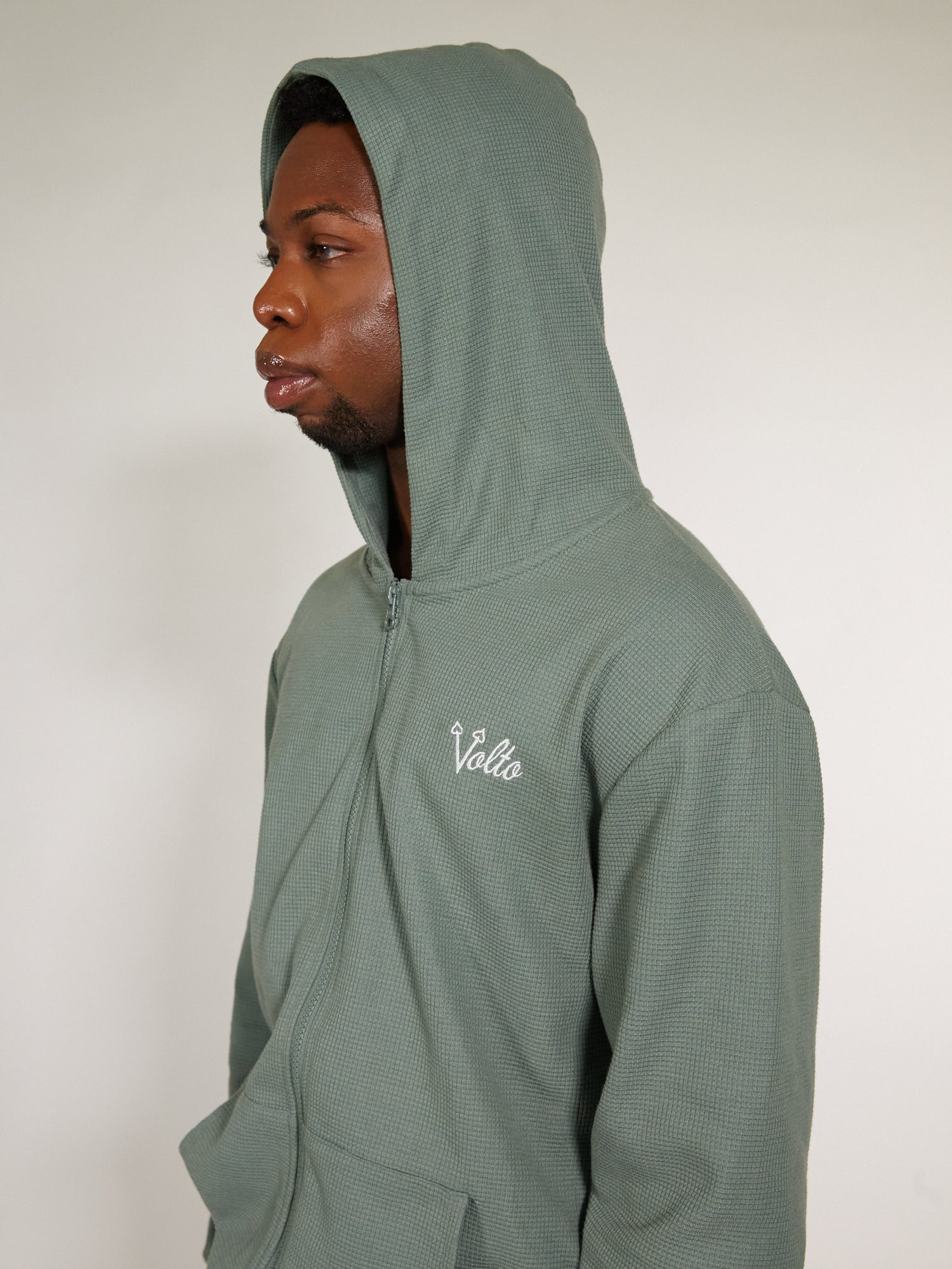 Volto Script Waffle Zip-Up Hoodie by Volto Santo
