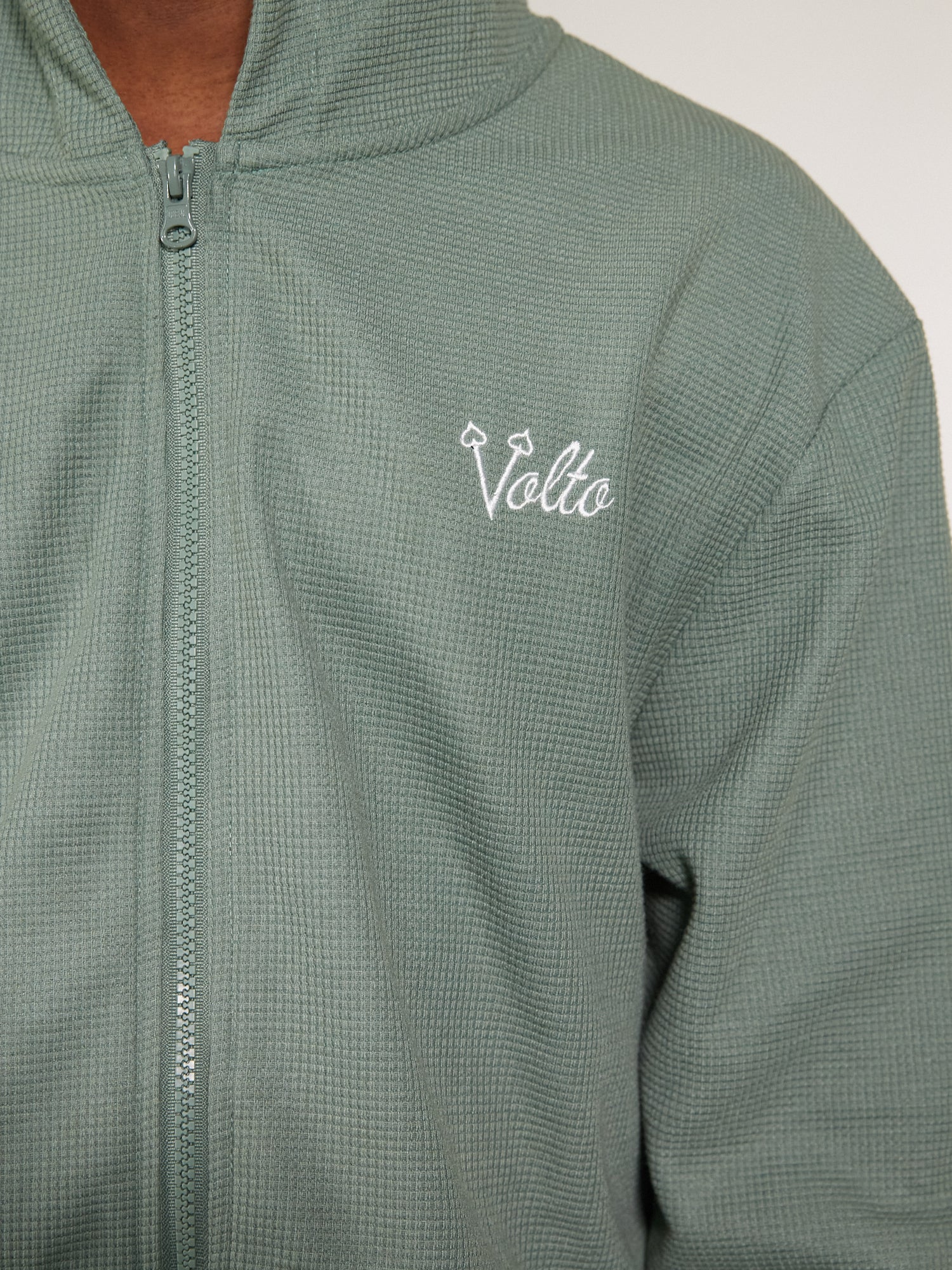 Volto Script Waffle Zip-Up Hoodie by Volto Santo